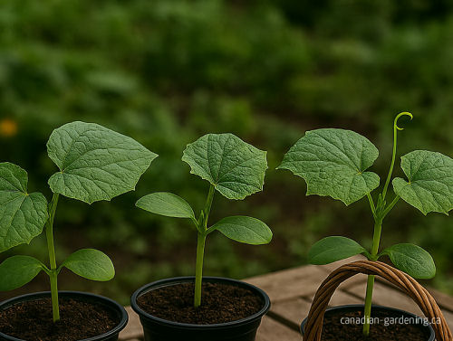 Cucumber seedlings being hardened off