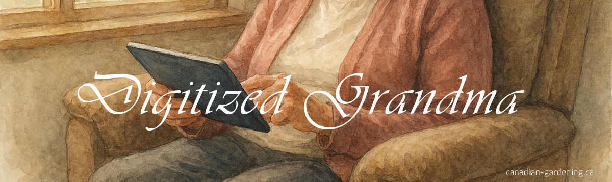 Mom in her sunroom with tablet watching indoor blooms