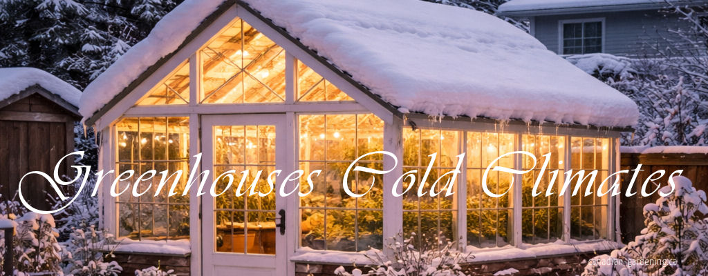 Small suburban greenhouse covered in snow during winter in Canada