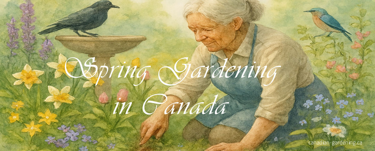 Spring garden with flowers and greenery